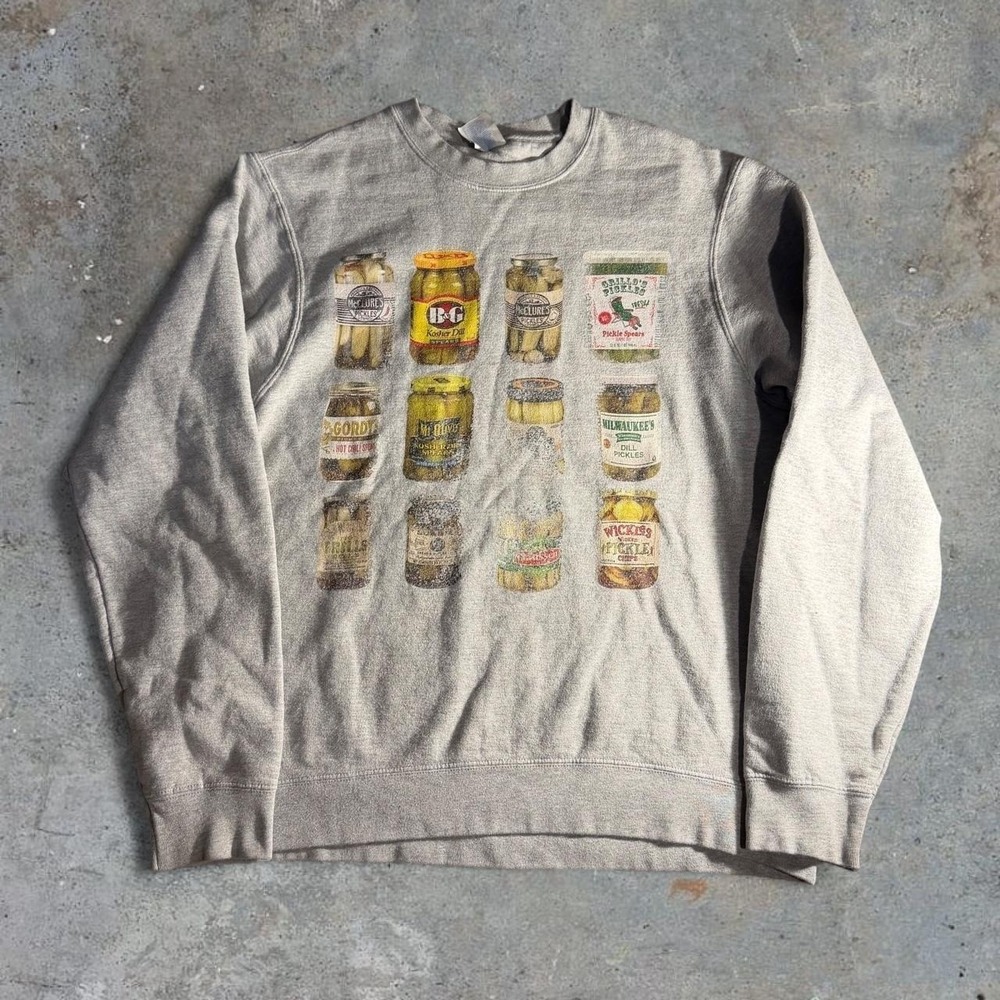Pickle Jars Graphic Crewneck Sweatshirt Gray Funny Food Novelty Pullover Medium